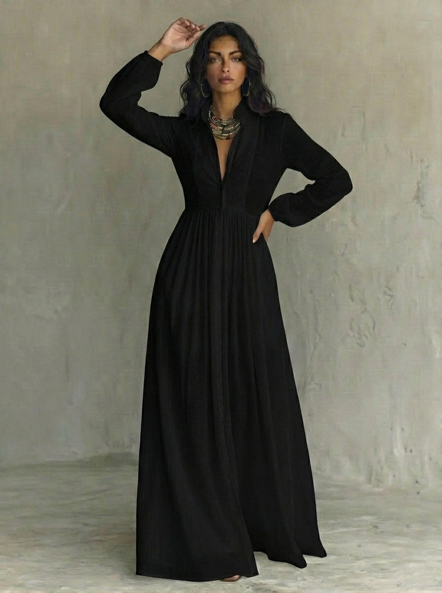 Abito Maxi in Cotone e Lino Patchwork