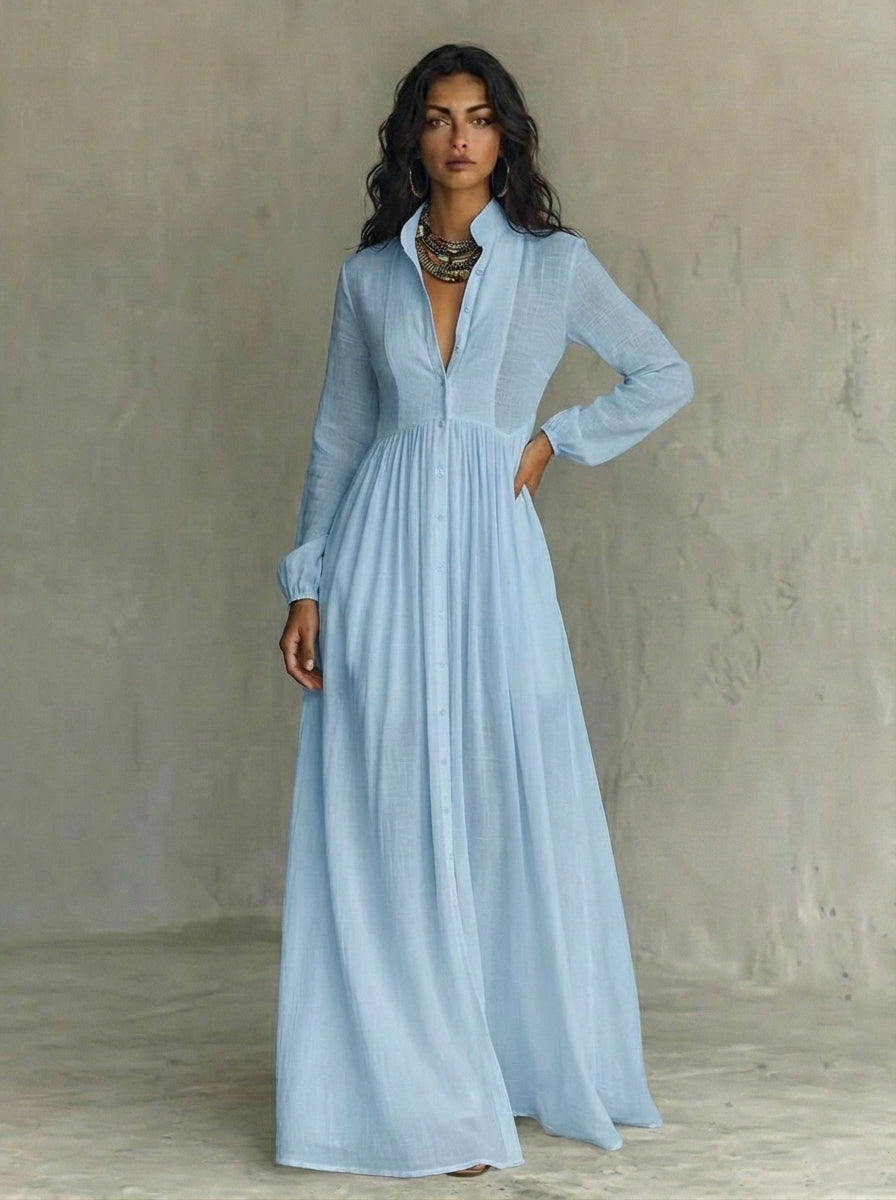 Abito Maxi in Cotone e Lino Patchwork