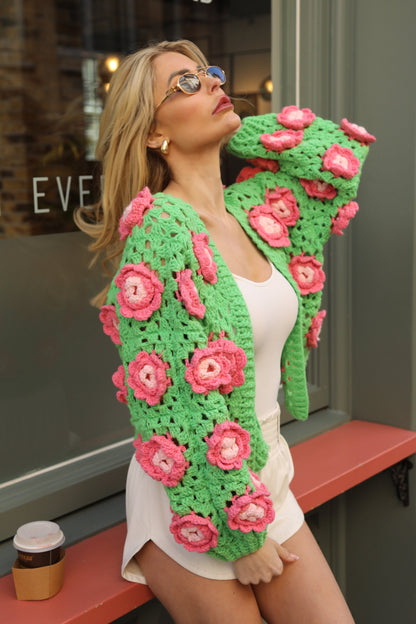 Cardigan all'uncinetto con fiori