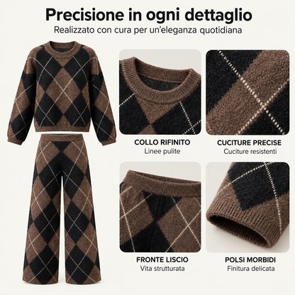 Livia | Completo in maglia a rombi con maglione e pantaloni a gamba larga