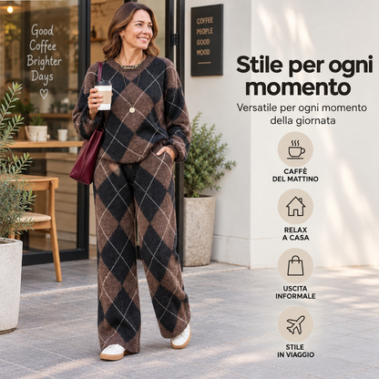 Livia | Completo in maglia a rombi con maglione e pantaloni a gamba larga