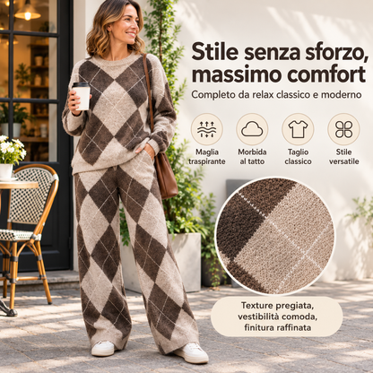 Livia | Completo in maglia a rombi con maglione e pantaloni a gamba larga