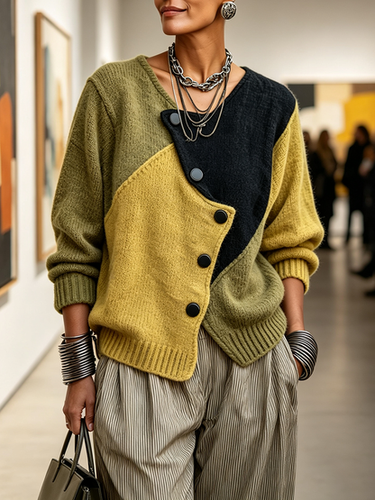 Maglione asimmetrico a blocchi di colore