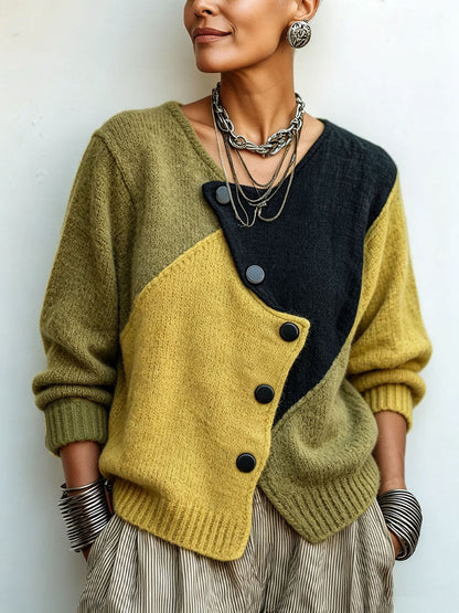 Maglione asimmetrico a blocchi di colore