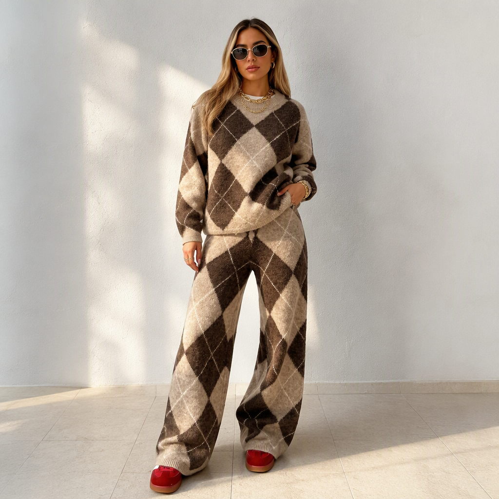 Livia – completo in maglia a rombi con pantaloni a gamba larga, vista 10